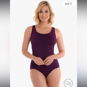 NWT Krinkle By Penbrooke Chlorine Resistant One Piece Swimsuit Eggplant 14